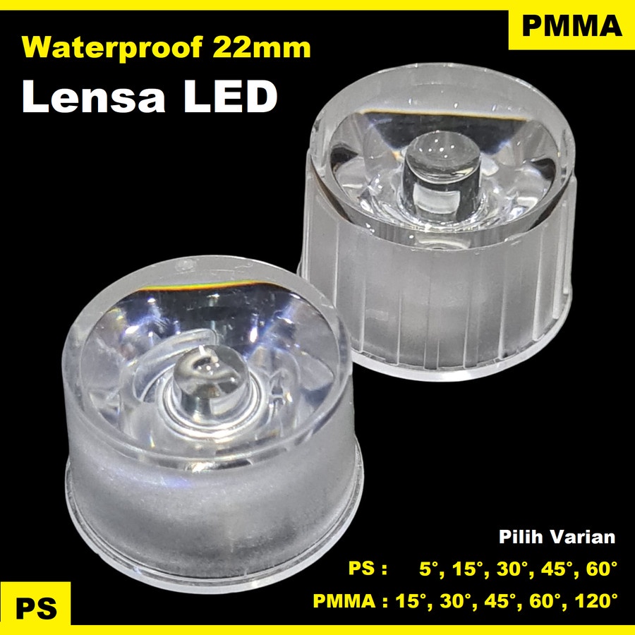 Lensa Waterproof +Housing 22mm HPL LED Lens Fokus Sudut 45 60 120