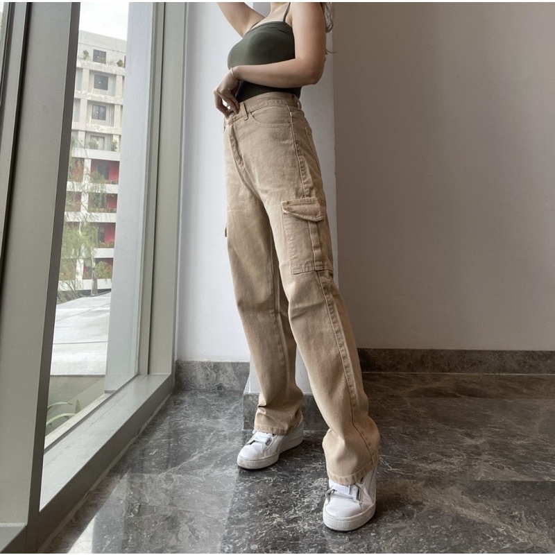 Sevins - Highwaist jeans cargo cream 27-34