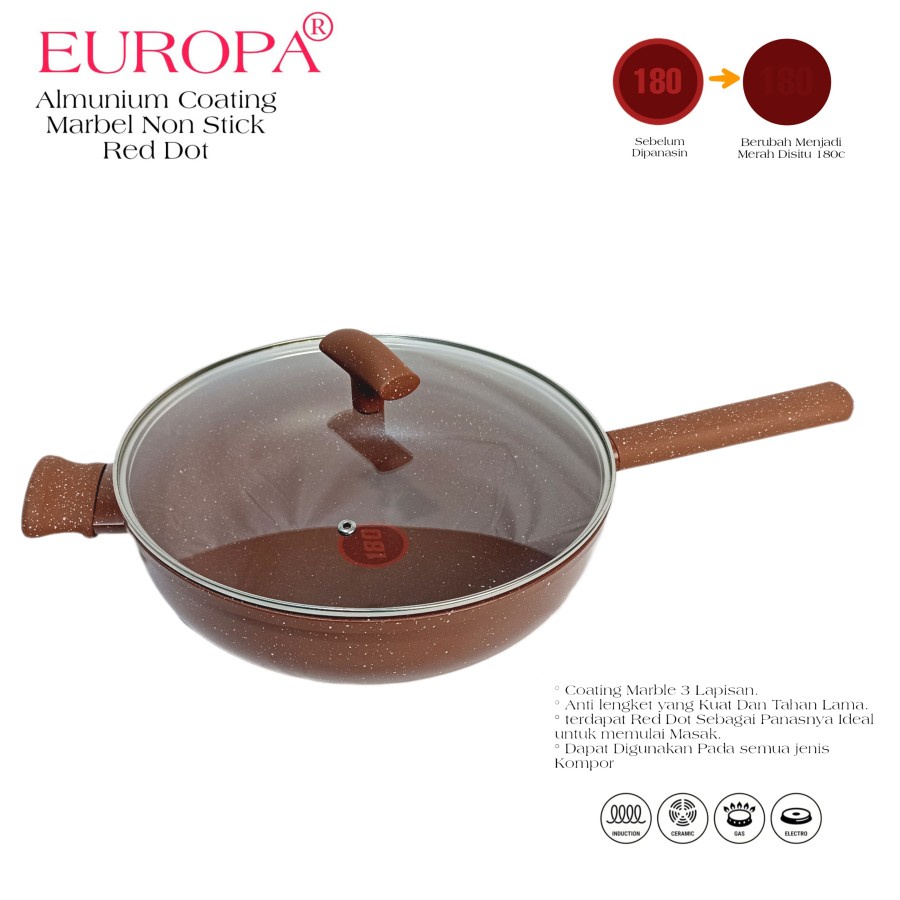 Deep Fry Pan 30cm Anti Lengket Red Dot 180 Europa Coating Marbel
