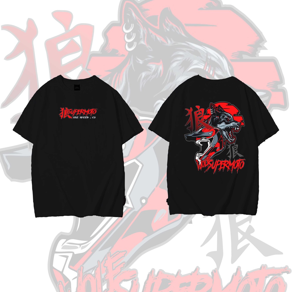 Kaos motor Supermoto Pria wanita Wolf helmet T-shirt Baju distro supermoto