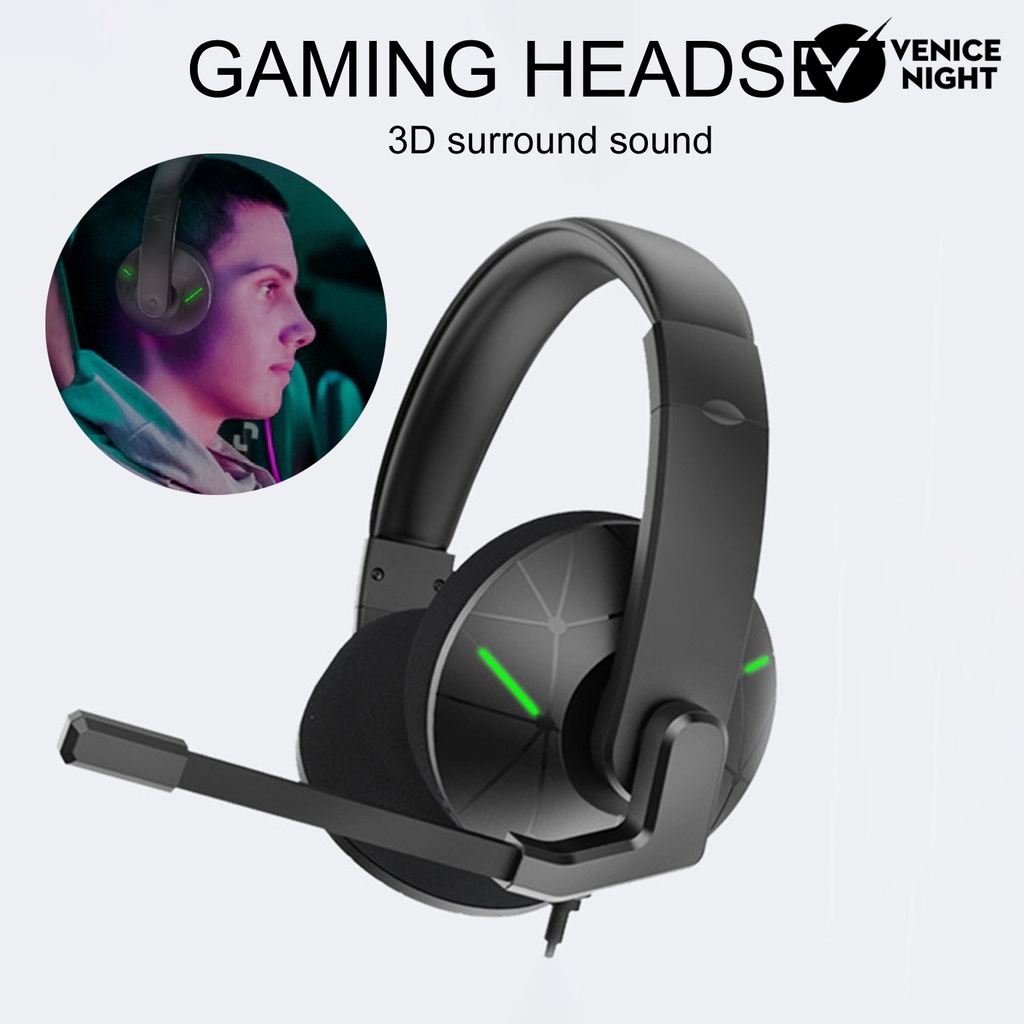 (VNEP) (Berkabel) Headphone Gaming Nyaman Dipakai 3D Surround Sound ABS Gamer Headset dengan Mikrofon untuk PS untuk XBOX