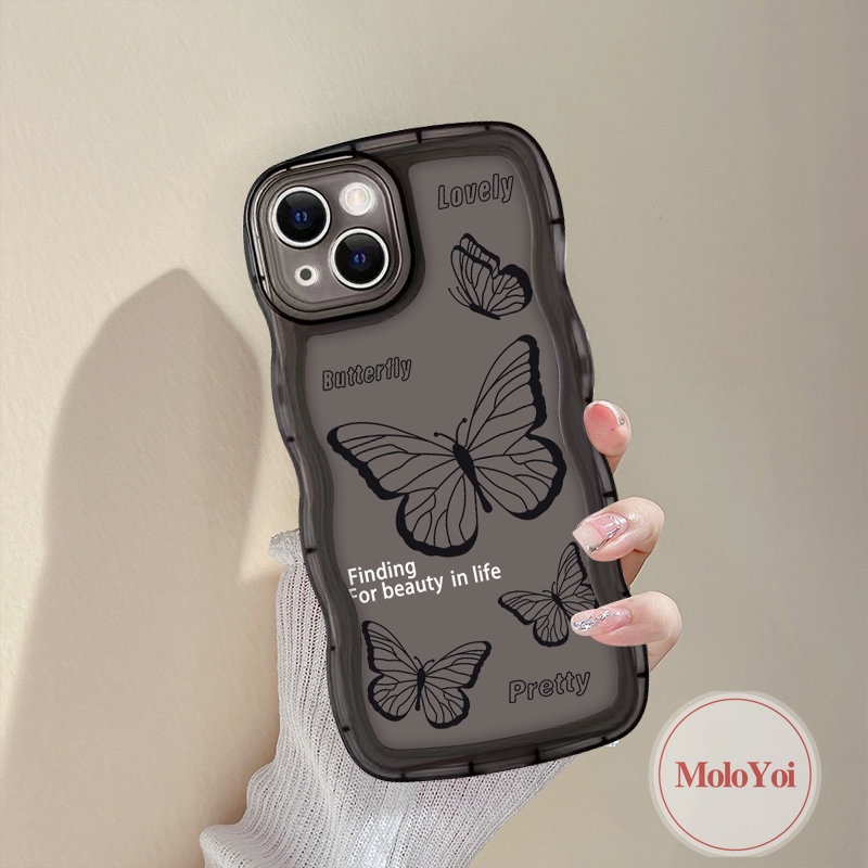 Soft Case Tpu Motif Kupu-Kupu Hitam Retro Untuk iPhone 11 7Plus 12 13 14 Pro Max XR 6s 6 8 7 14 Plus X XS Max SE 2020