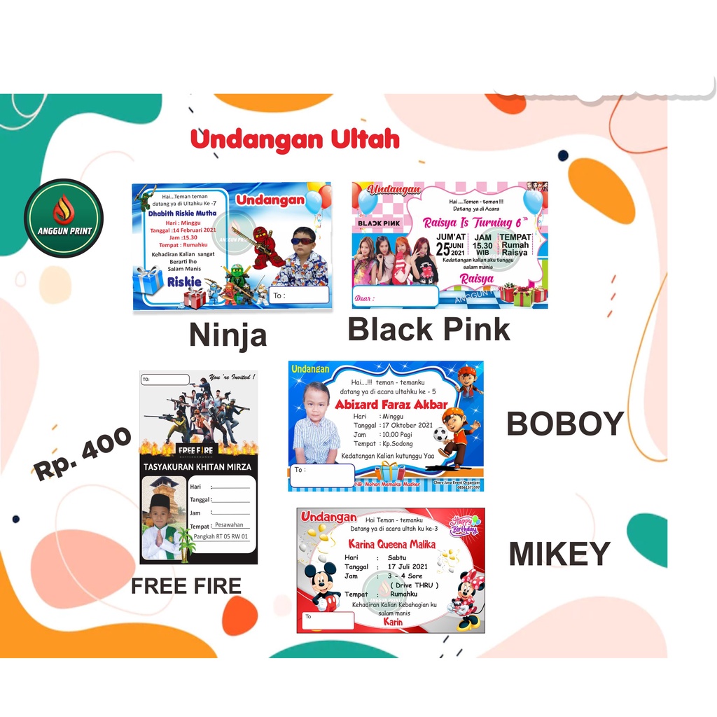 Undangan ULTAH  UNIK Ulang Tahun Anak Karakter UNDANG ULTAH MURAH