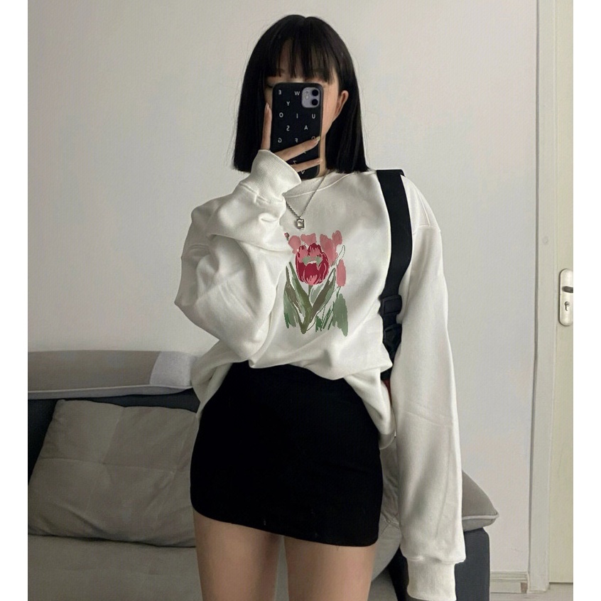 Sweater flower kaos oversize baju korean style wanita ootd