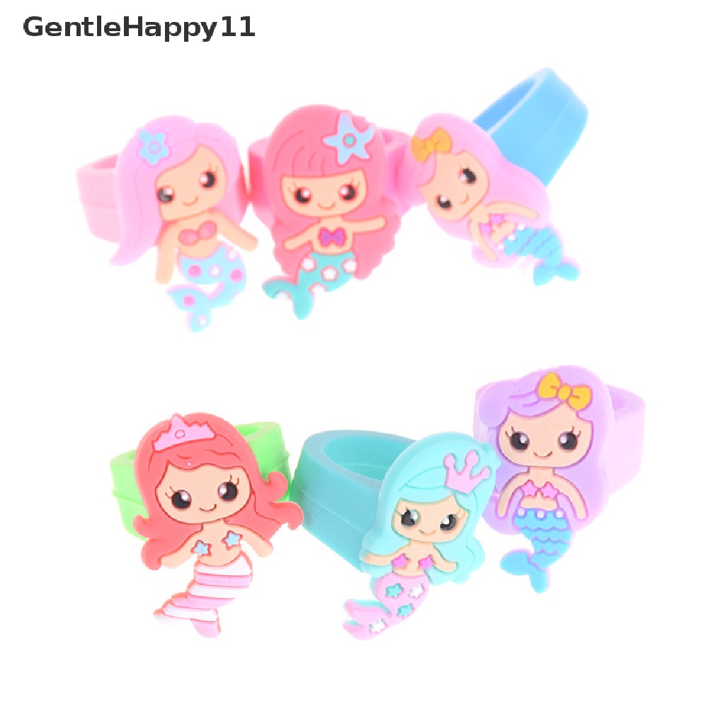 Gentlehappy 1PC Karet PVC Kartun Mermaid Princess Anak Cincin Anak Mainan Cincin Silikon id