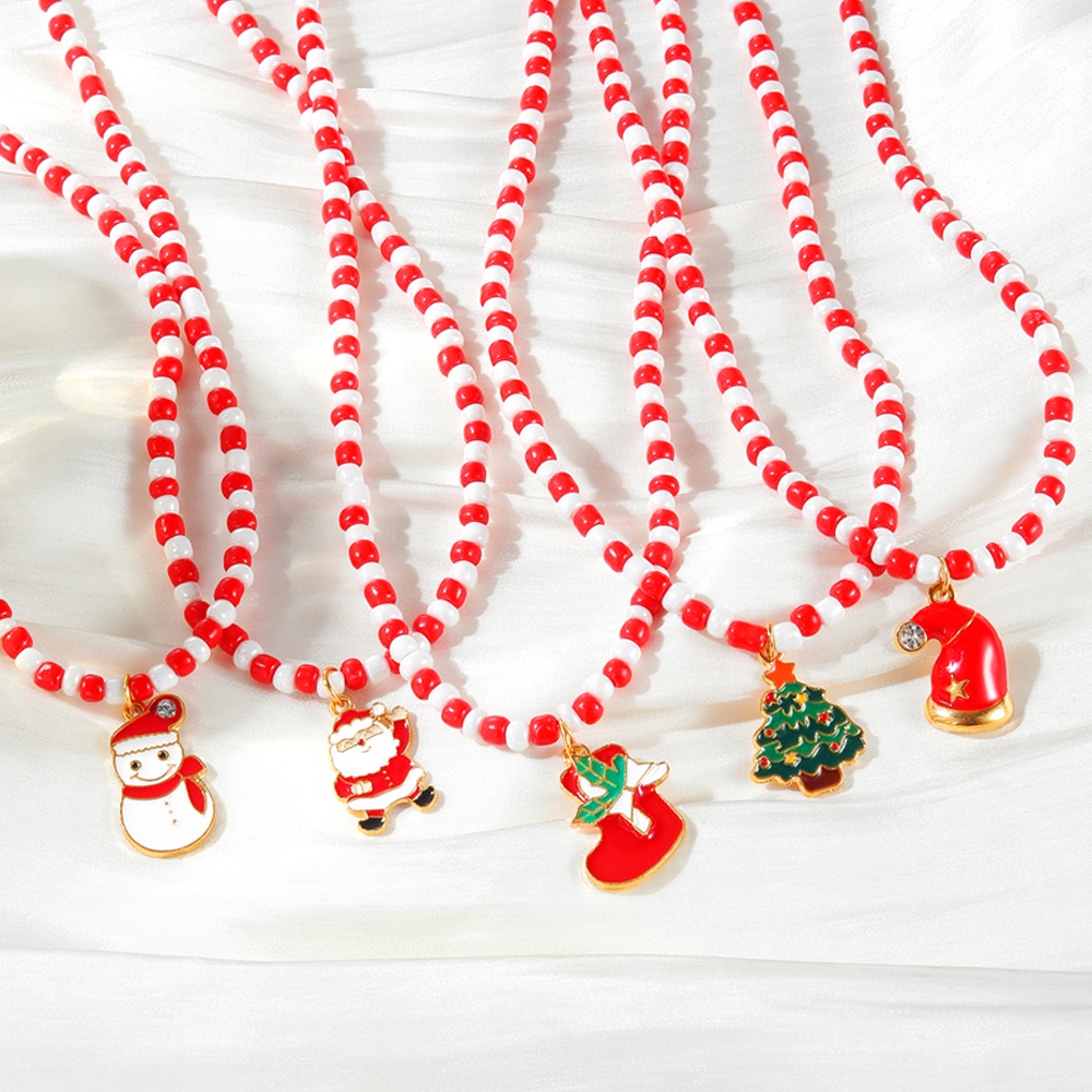 Kalung Klavikula Manik-Manik Warna-Warni Desain Santa Claus Pohon Natal Snowman Untuk Pria Dan Wanita