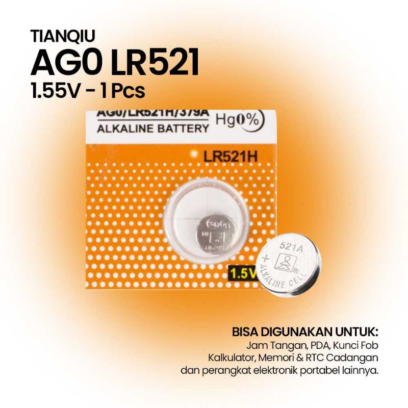 TIANQIU Baterai Kancing Lithium AG0 LR521/SR532/LR63 1 PCS