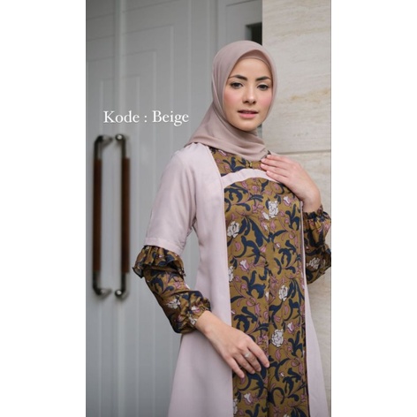 (100% ORIGINAL) ADIBA DRESS BEIGE BY JAVINA OFFICIAL, DRESS ETNIK BATIK GAMIS PANJANG PESTA KONDANGA