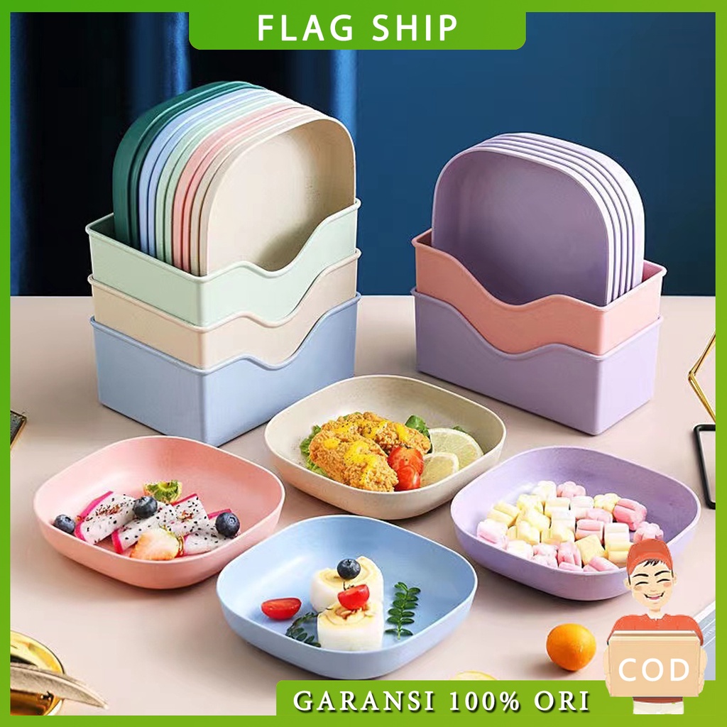 Snack Piring Makan Persegi Kue Piring Saji Set Bahan Wheat Straw Jerami Gandum