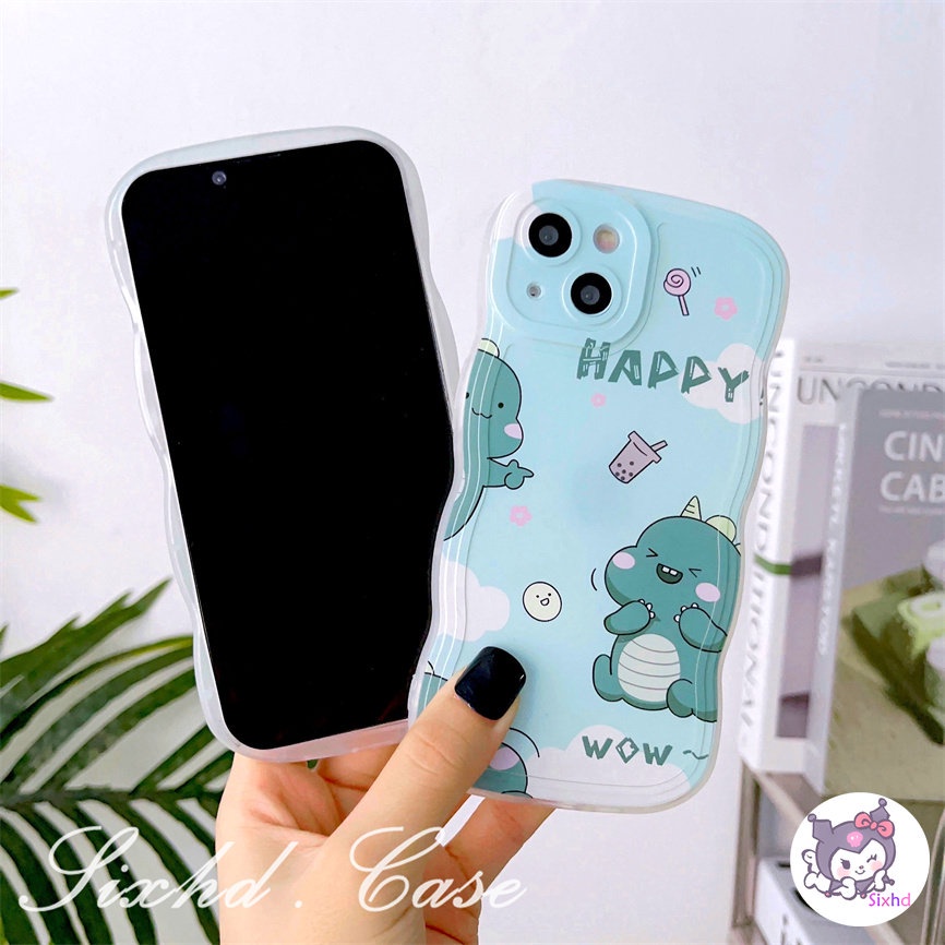 OPPO A78 A57 A77s A76 A96 A55 A16K A15 A16 A74 A54 A53 A33 A31 A9 A5 A5s Reno 8T 8Z 7Z 6Z 5Z A92 A93 A92 A94 A77 A52 F9 Couple Cartoon Dinosaur Case Wave Frame Phone Case Soft Silicon Anti falling Dust-proof Cover