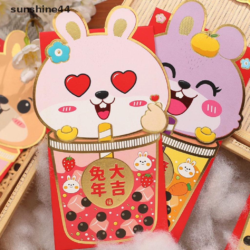 Sunshine 6Pcs Amplop Angpao Tahun Baru Cina / Imlek Gambar Kartun Kelinci 2023