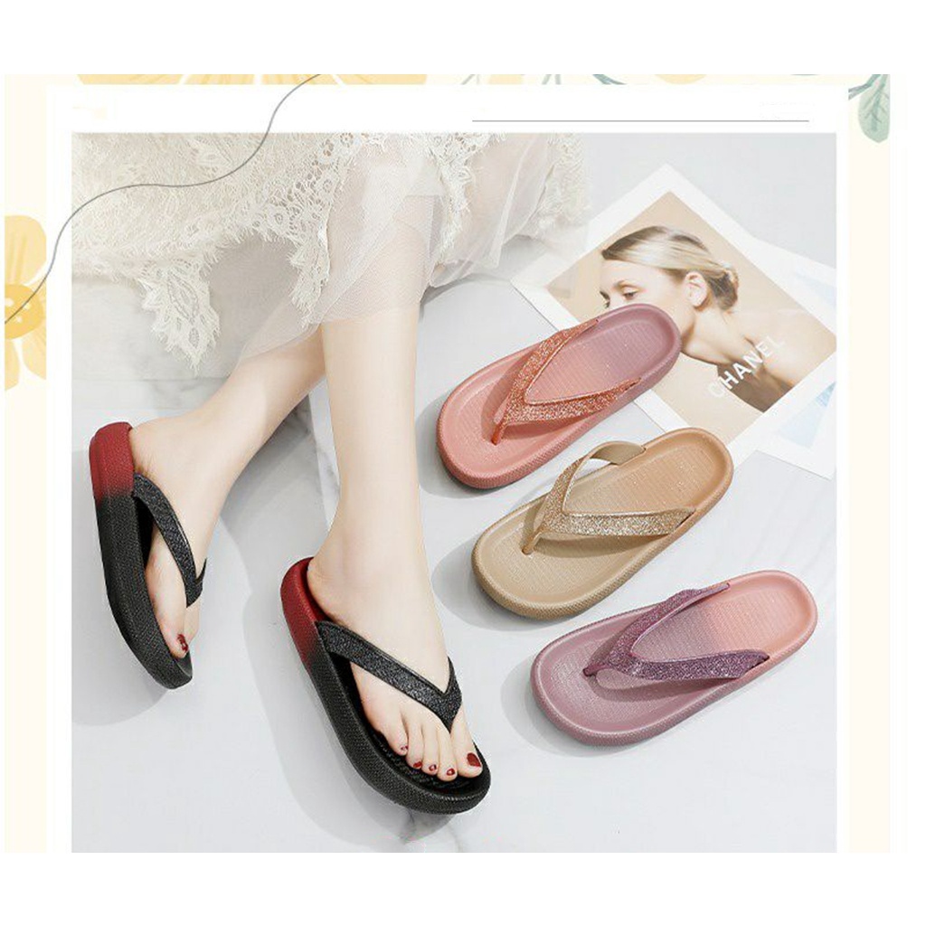 FY Sandal Jepit Motif Gliter Jelly Wanita Empuk Elastis