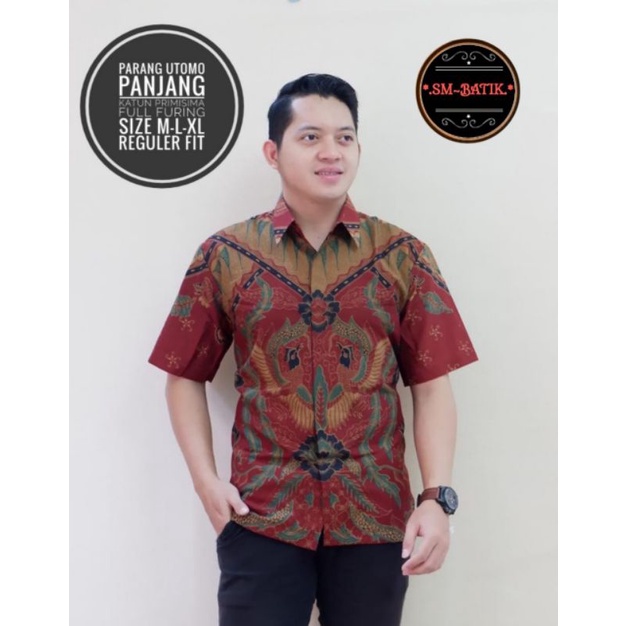 Batik Pria Merah Marron Lengan Panjang Pendek Terbaru