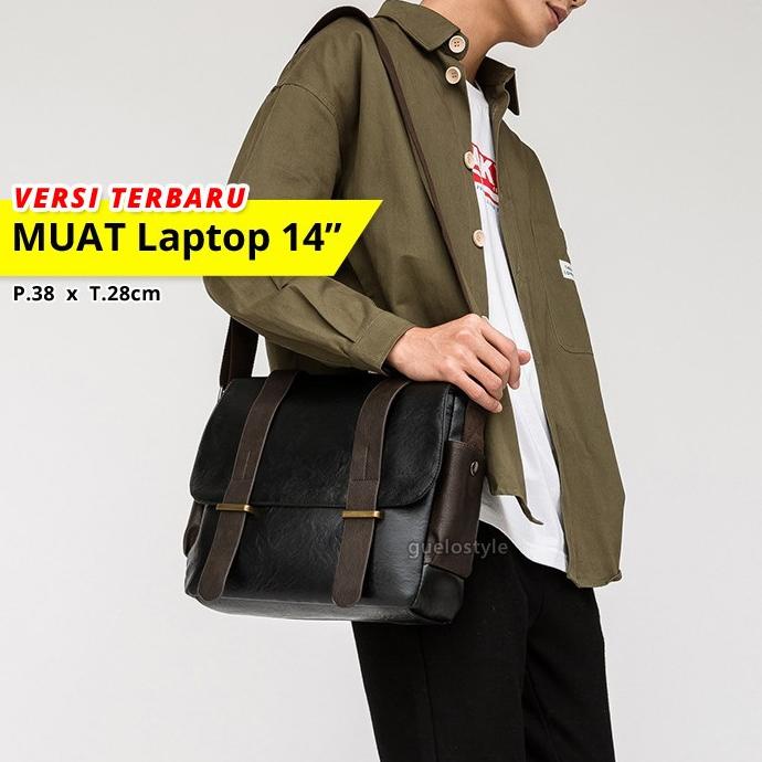 Tas Selempang Kulit Hitam Laptop 14 Inch