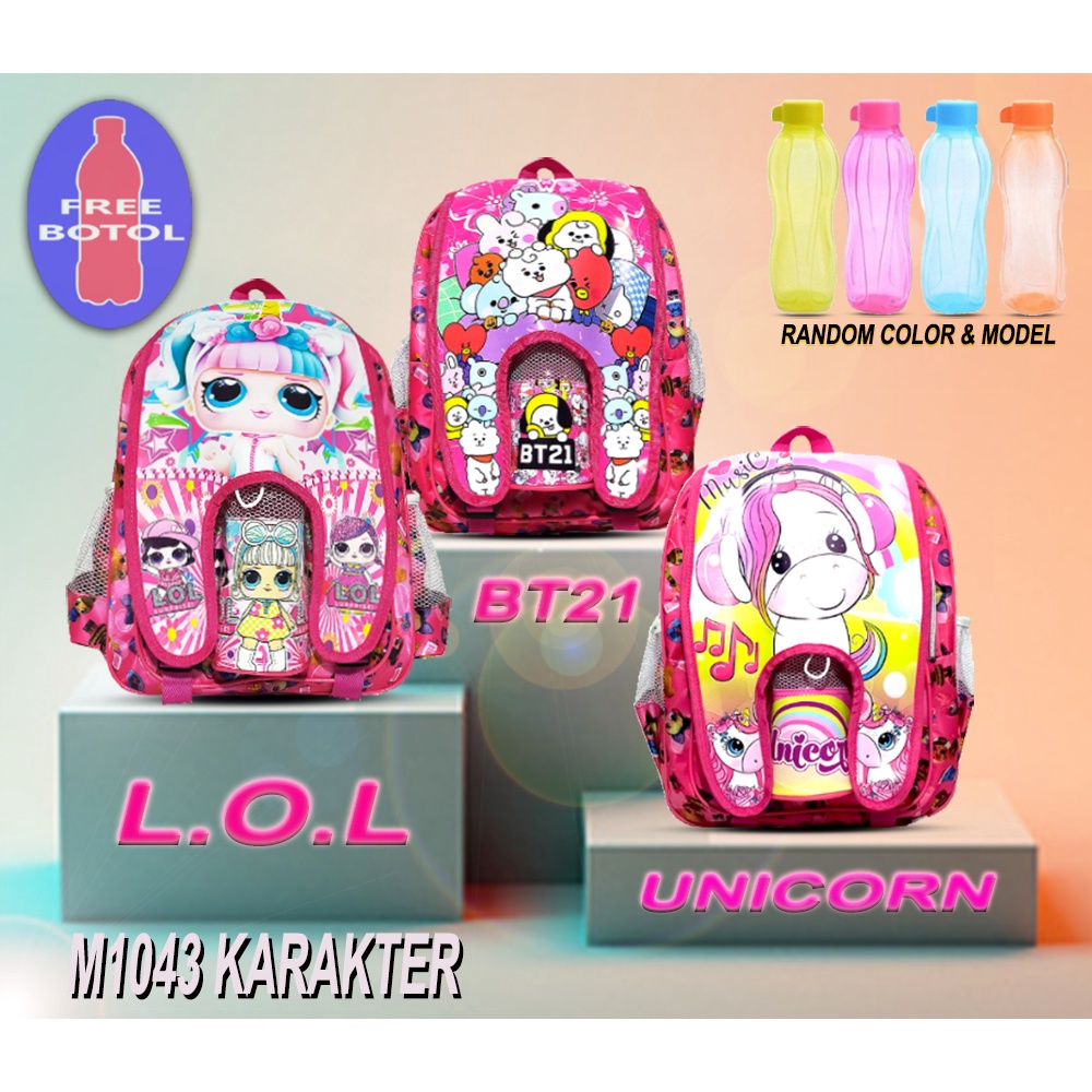 Tas Ransel anak Perempuan Sekolah TK / SD karakter L.O.L - UNICORN - BT21 FREE BOTOL !!!