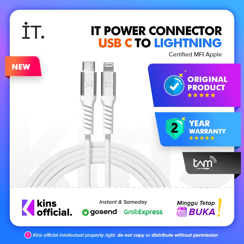 IT Power Connector - USB C to Lightning Cable - White