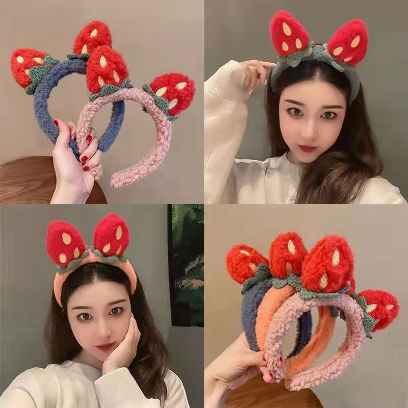 Bando Bandana Rambut Wanita Korea Fashion Stroberi Tiga Dimensi - Headband Wanita Lucu