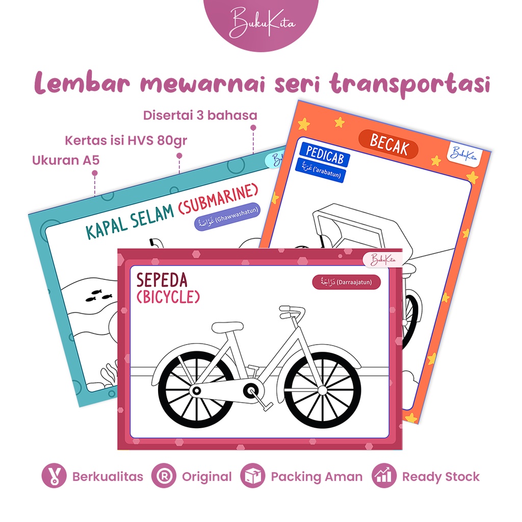 

Lembar Buku Mewarnai Anak Tk Paud Sd Coloring Drawing Book Seri Transportasi Full Color Kertas Hvs 80gr A5