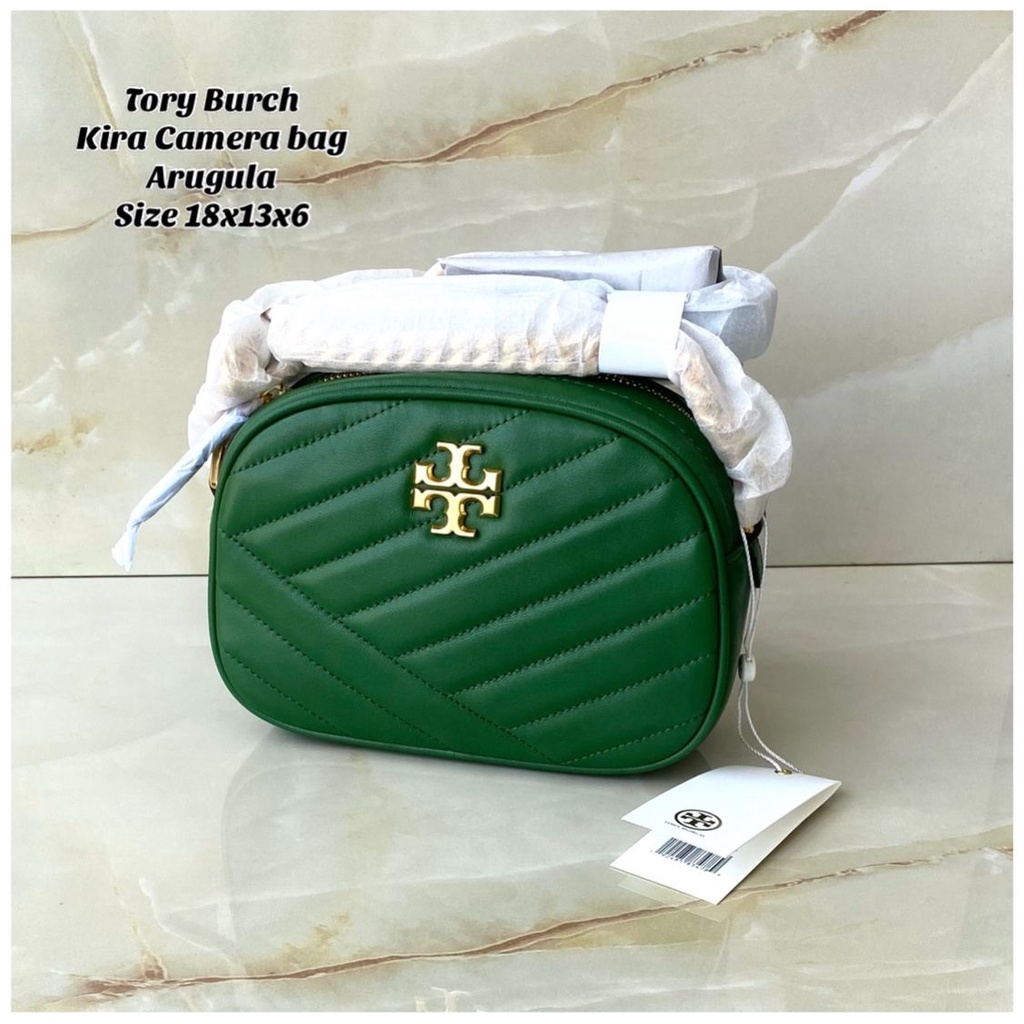 Tas Wanita Branded Tory Burch TB Kira Chevron Small Camera Bag Arugula Green 100% Original
