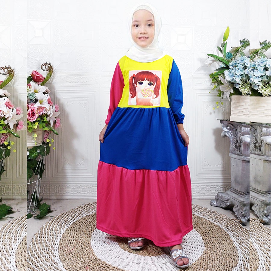 GAMIS LOLIPOP WARNA WARNI ANAK 2-13tahun SOLEHA PEREMPUAN DRESS