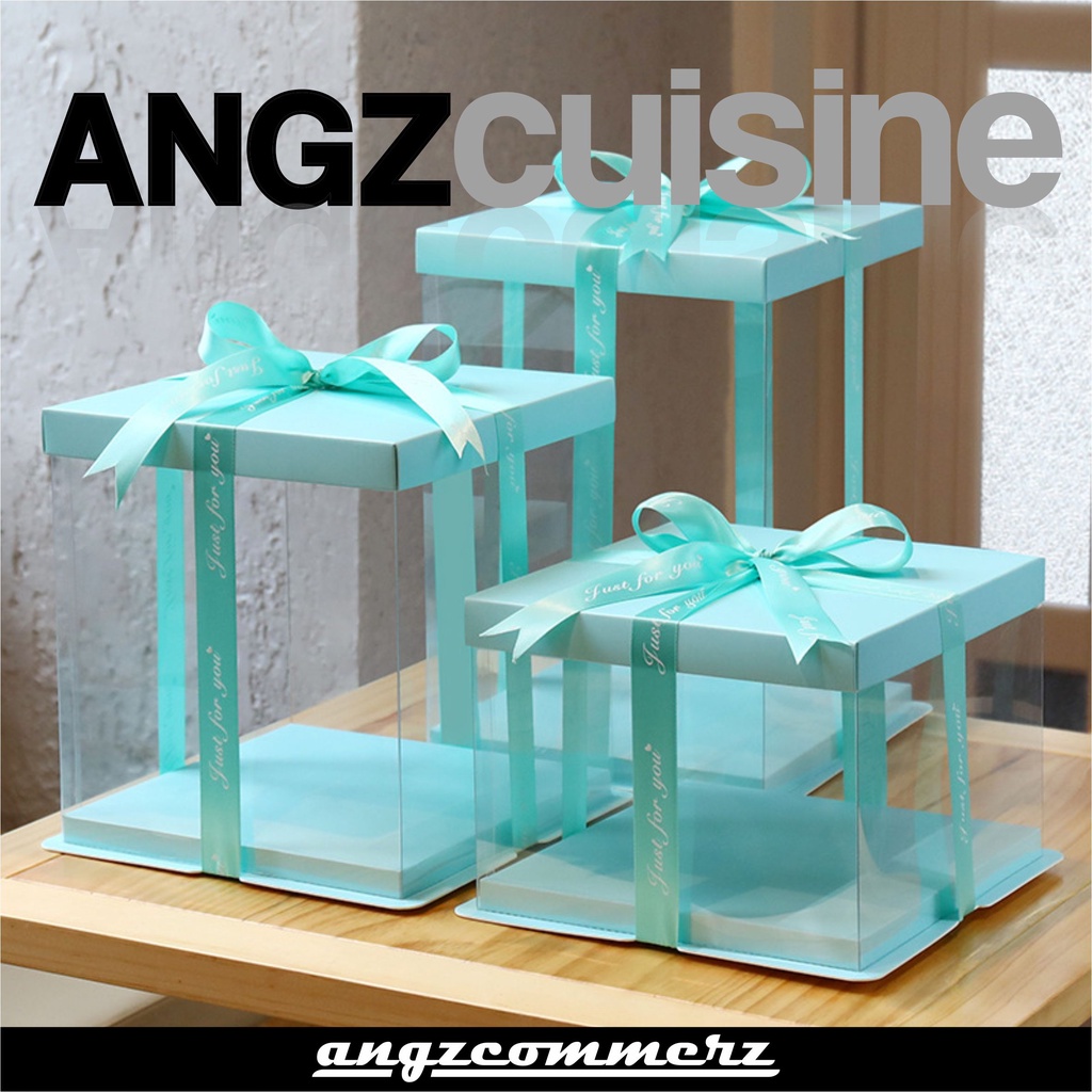 

ANGZCUISINE Transparent Cake Box 26x26x25cm Blue