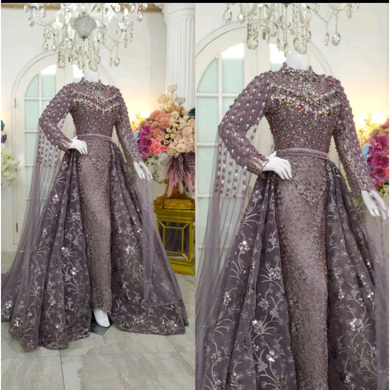 GAUN SLIM HARNET MEWAH BEREKOR FULL PAYET//GAUN WEDDING MEWAH MODERN//TERLARIS