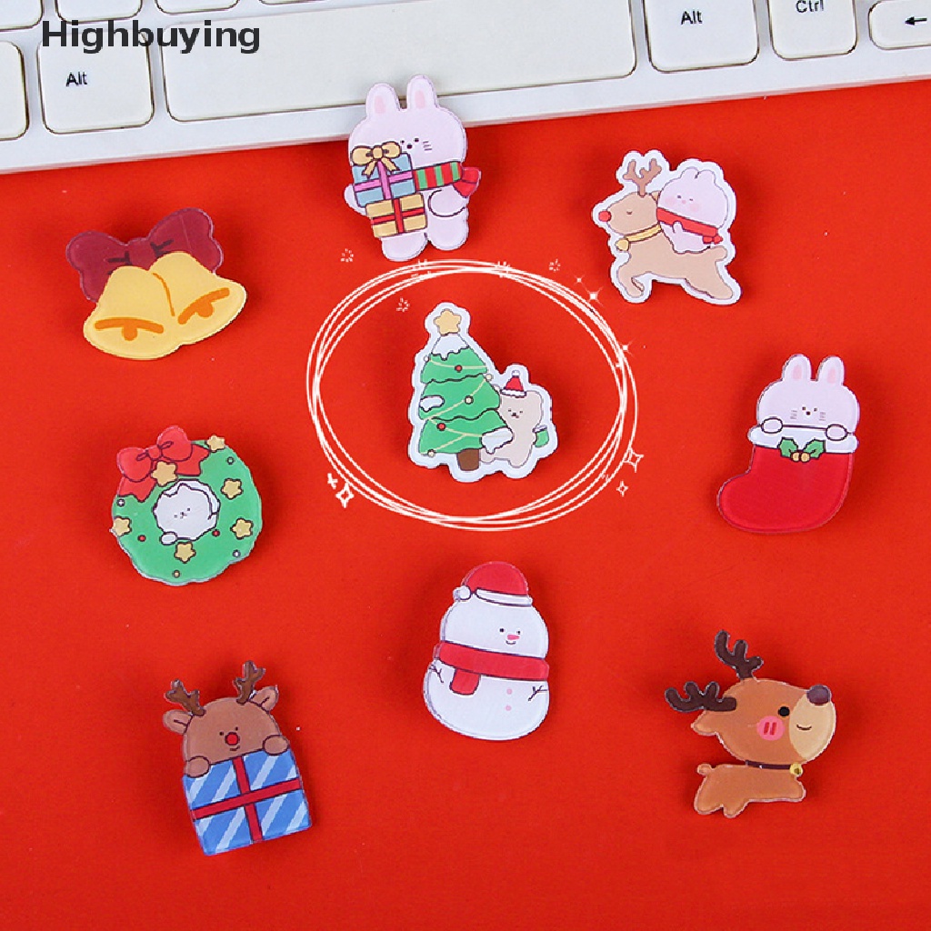 Hbid Bros Natal Santa Claus Santa Claus Elk Snowman Pohon Natal Lonceng Akrilik Lencana Pin Aksesoris Lucu Kerah Pin Lencana Perhiasan Glory