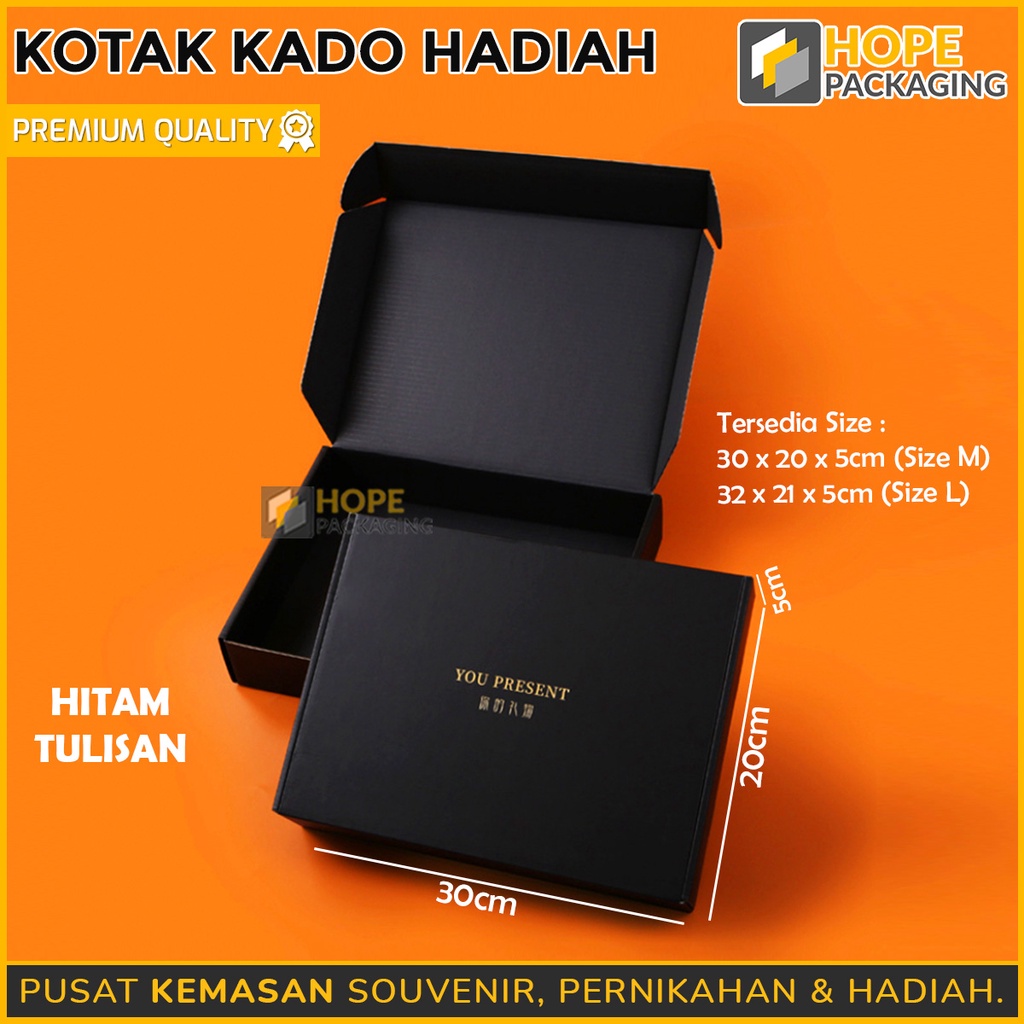 Kotak Kado Hadiah Hitam Polos dan Hitam Tulisan Premium / Dus Polos / Kardus Hampers / Box Baju