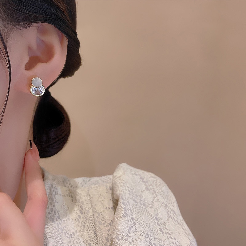 Anting Tusuk Sterling Silver 925 Dengan Batu Zircon Bulat Mewah Untuk Wanita