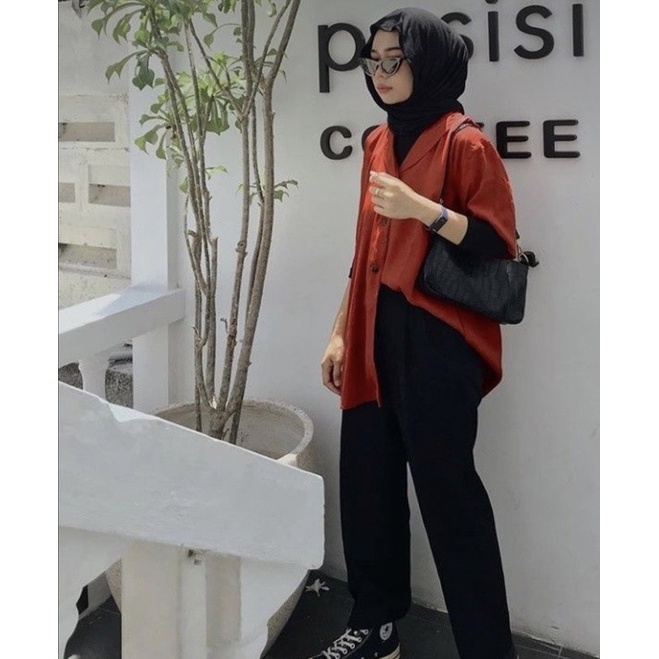 Kemeja Linen Oversized - Oversize Shirt-OVERSIZE TERACOTA