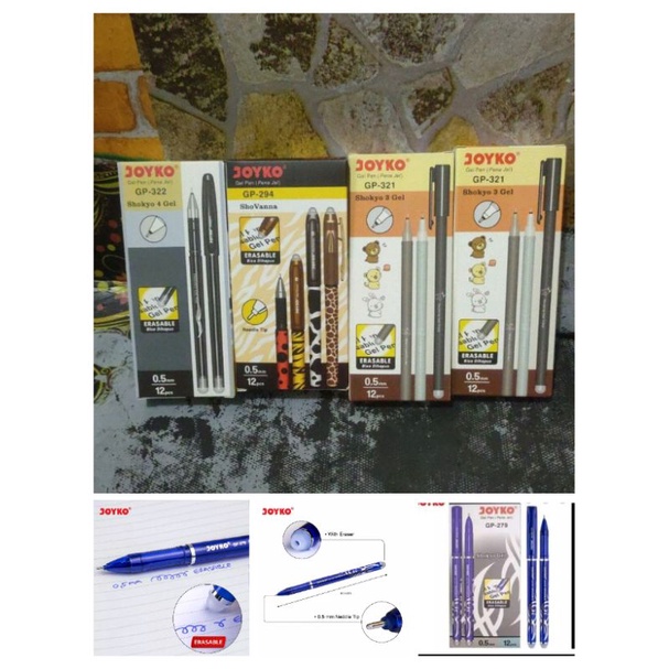 

1 lusin pulpen joyko bisa dihapus tinta biru dan hitam 1 box isi 12 pcs