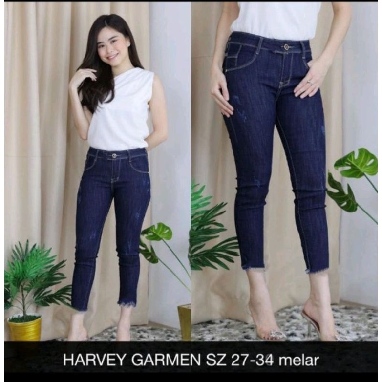 CELANA JEANS WANITA 7/9 HARVEY GARMENT PREMIUM QUALITY BAHAN SOFTJEANS STRETCH MELAR SIZE 27 -34