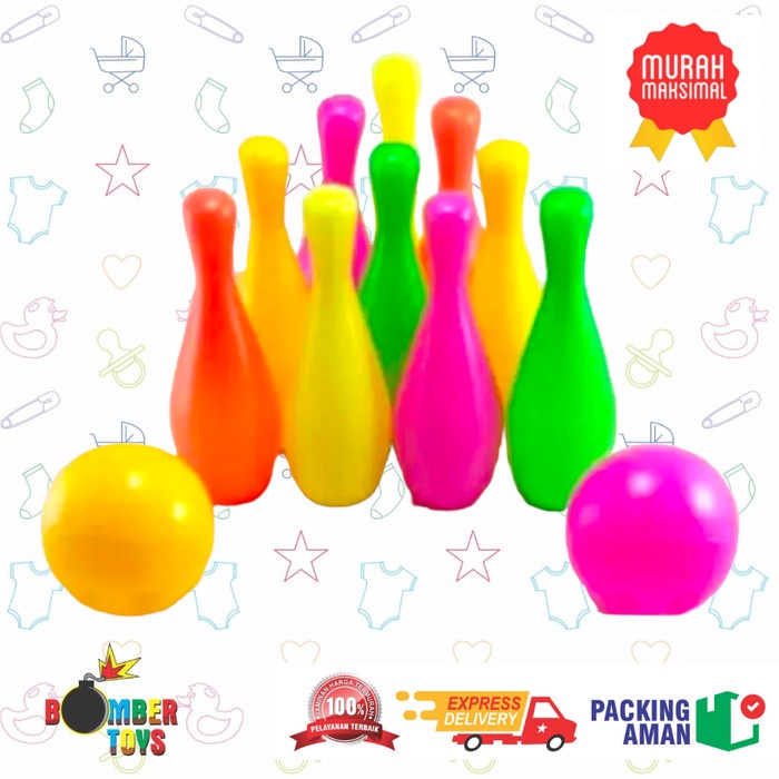 Mainan Bola Bowling Anak TERMURAH isi 10 pcs warna cerah edukasi kreatif MURAH MERIAH PIN BR-552