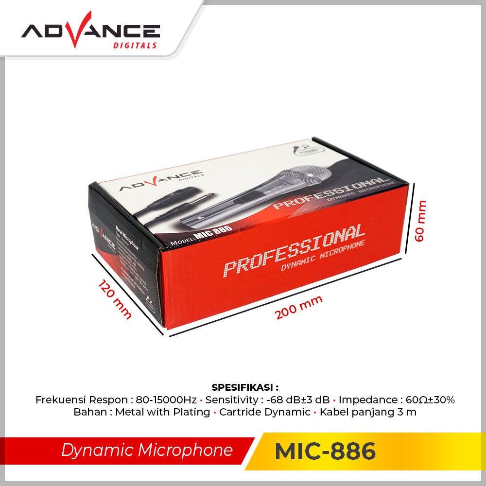 【READY STOCK】 Advance MIC-886 Single Profesional Dynamic Microphone Speaker Mic Kabel Microphone Premium Jack Besar 6.5MM