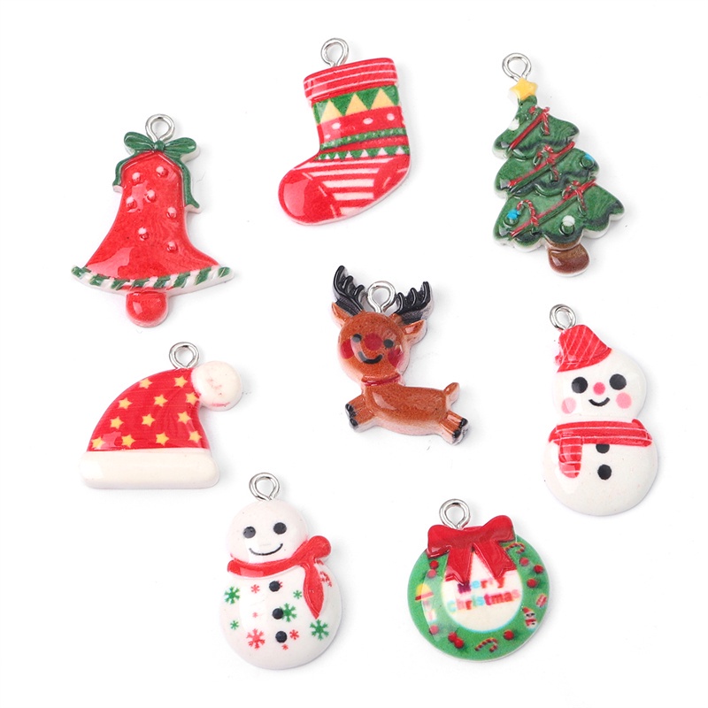 6-10 Pcs Liontin Bentuk Rusa Snowman Santa Bell Bahan Resin Untuk Membuat Perhiasan Gelang Kalung