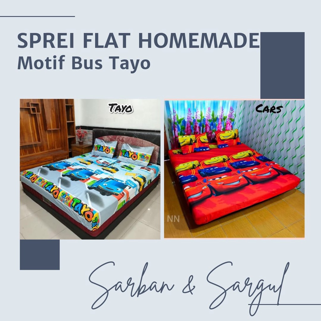 SPREI FLAT HOMEMADE MOTIF KARAKTER BUS TAYO