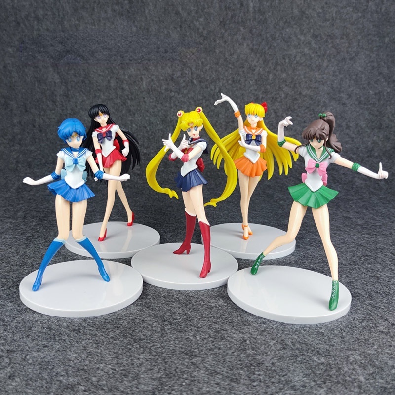 5pcs / Lot Action Figure Anime Sailor Moon Tsukino Usagi Kino Makoto Mizuno Ami Ukuran 16.5-18cm