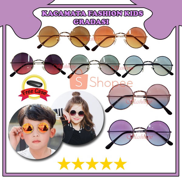 Kacamata Anak Boboho Bulat Hitam Gelap Frame Besi FREE BOX Kacamata Gaya Anak Classic Suglassess UV 