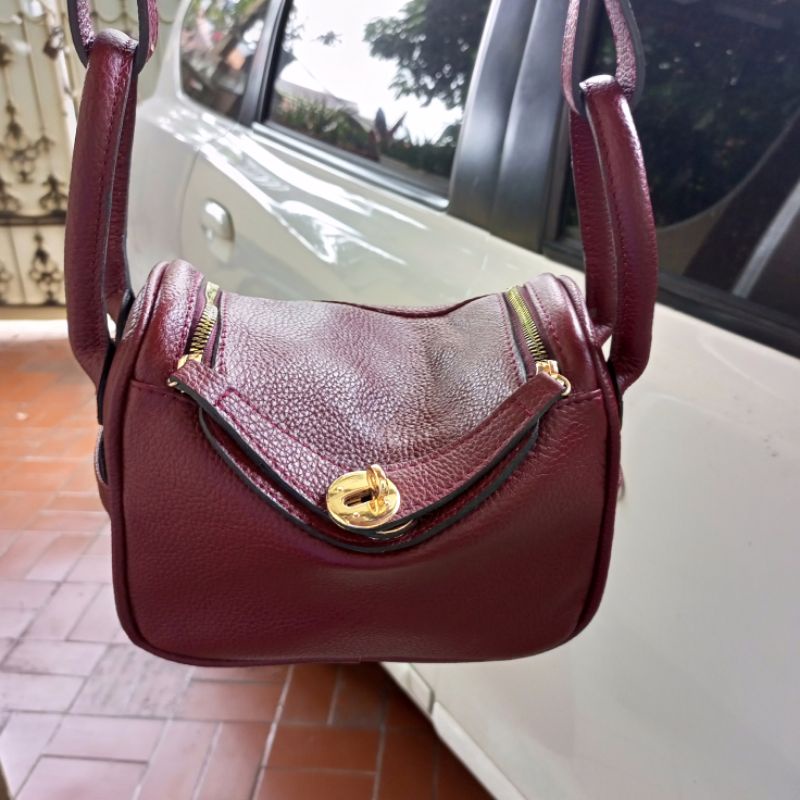 tas maroon kulit asli