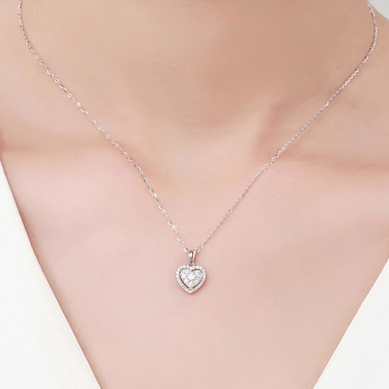 Fancyqube Kalung Liontin Hati Cubic Zirconia Warna Silver Untuk Wanita