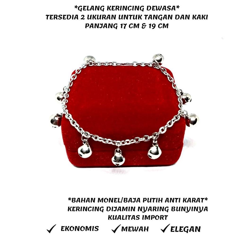 GELANG TANGAN KERINCING DEWASA,GELANG KAKI KERINCING DEWASA,BAHAN BAJA PUTIH ANTI KARAT,GELANG TANGAN PANJANG 17 CM,GELANG KAKI PANJANG 26 CM,COCOK UNTUK ORANG GEMUK