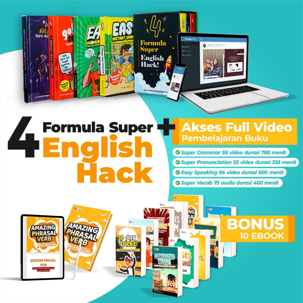 BIG SALE PAKET HEMAT 4 English Hack original Kampung Inggris | Buku Belajar | Bahasa Inggris
