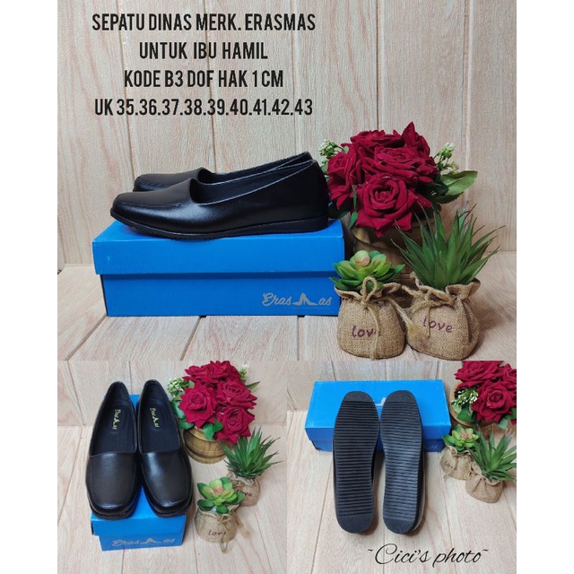 SEPATU DINAS MERK.ERASMAS KODE B3 DOF HAK 1CM ( SEPATU HAMIL )