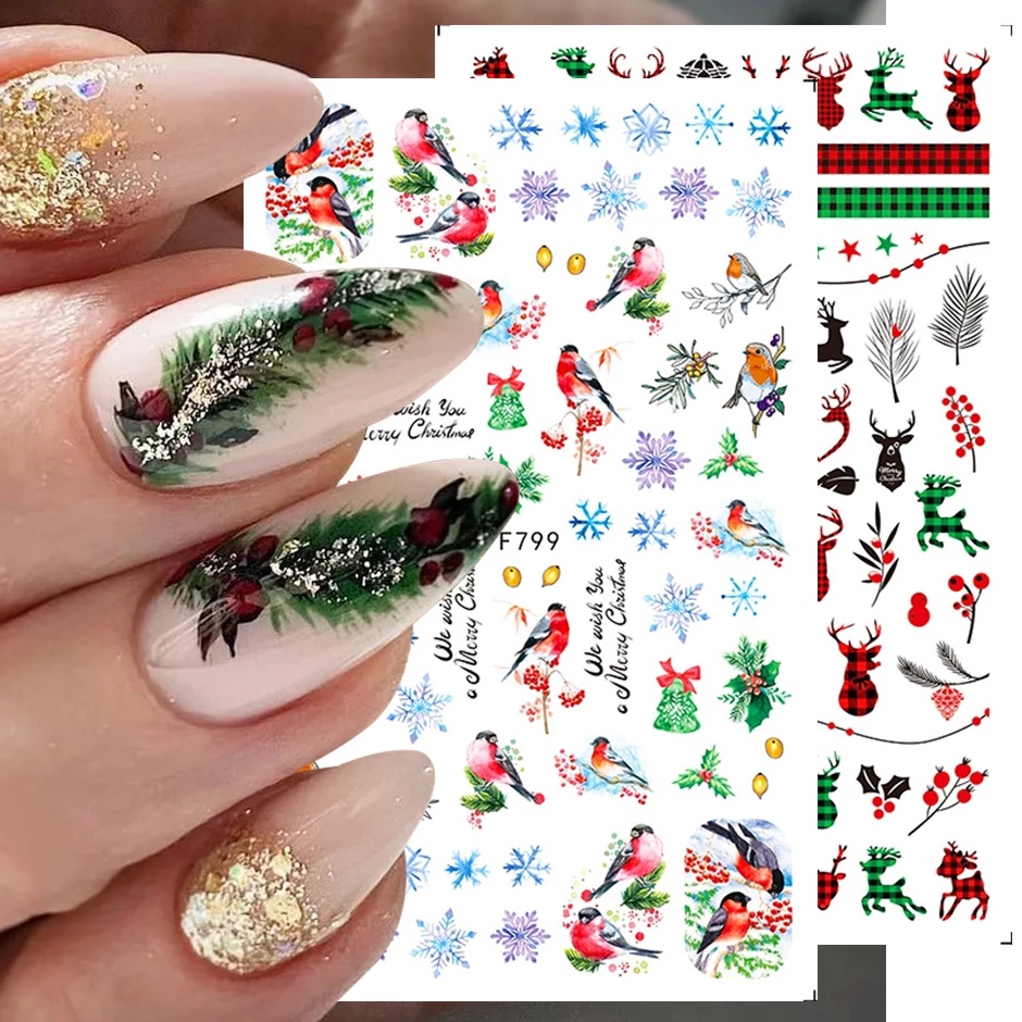 Stiker Kuku 3D Desain Santa Claus Rusa Bintang Merry Christmas Untuk Aksesoris Manicure