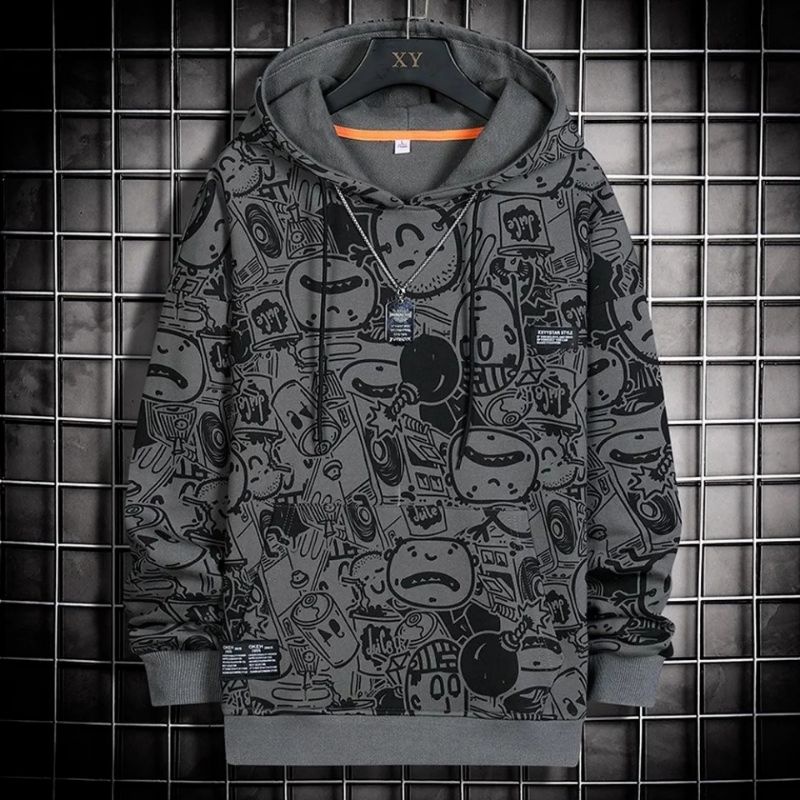 Sweater Hoodie Anak  Hoodie Grafis Flecee Tebal-Fulfrin Abu Anak
