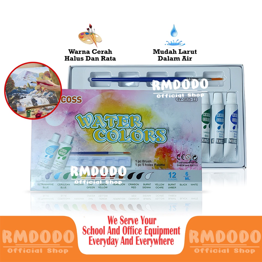 

Rmdodo - Solid Watercolor Cat Air 12 Warna Free Kuas / Set Car Air Cat Lukis Evercross EV-1025-12 / Water Color Set