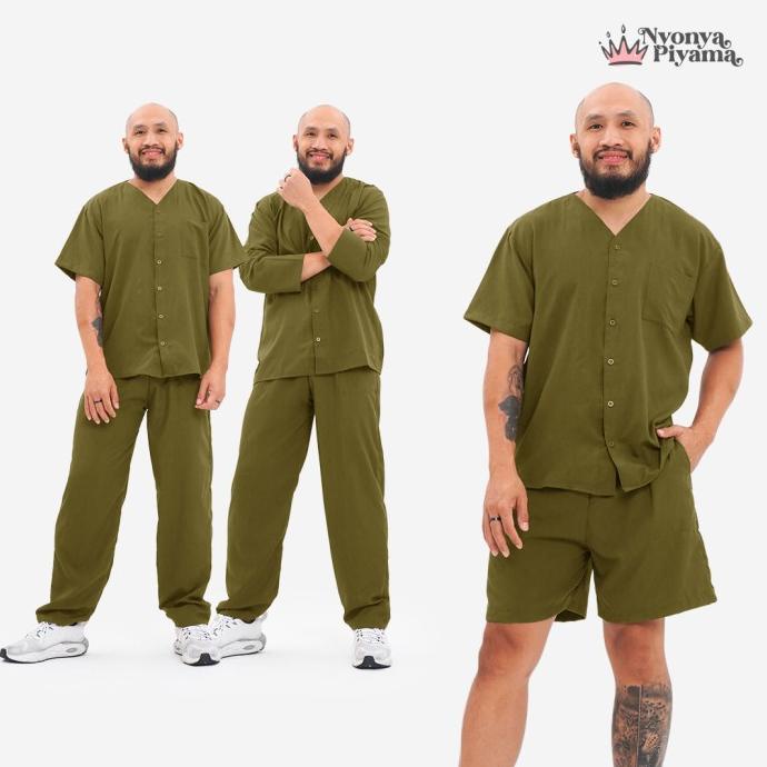 Nyonya Piyama Poly Bamboo Piyama Pria - Olive Oversized Cozy