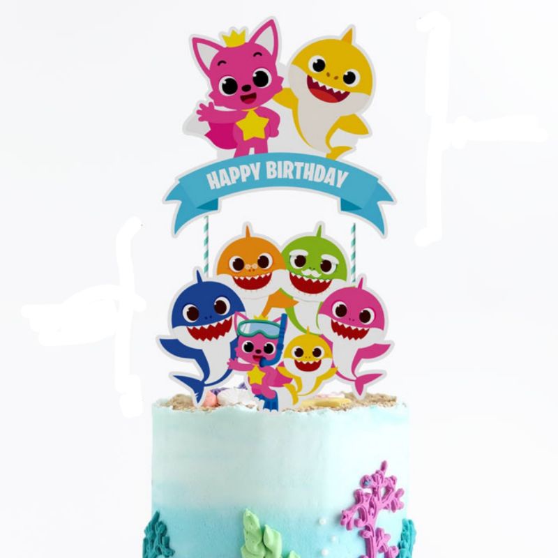 Cake Topper BABY SHARK hiasan kue Happy Birthday dekorasi kue cake Topper kue ulang tahun BABY SHARK
