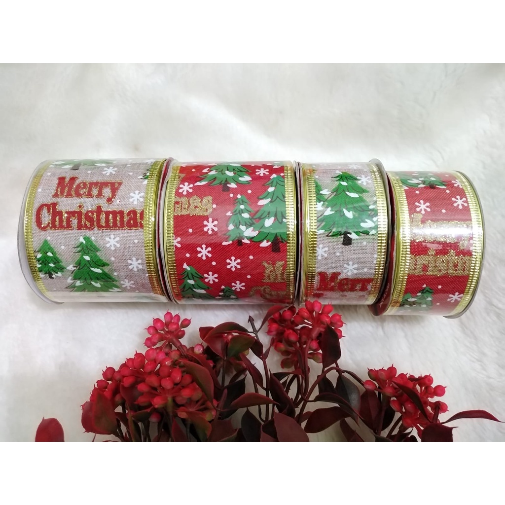 Pita hampers natal ada kawat 4 dan 6 cm rol 5 yard