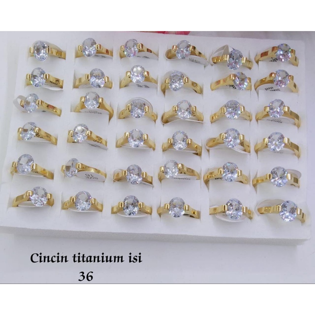 CINCIN TITANIUM 1 BOX ISI 36 PCS UKURAN 16 SAMPAI 19 / DIAMOND BESAR GOLD EMAS / DUNIAGELANG